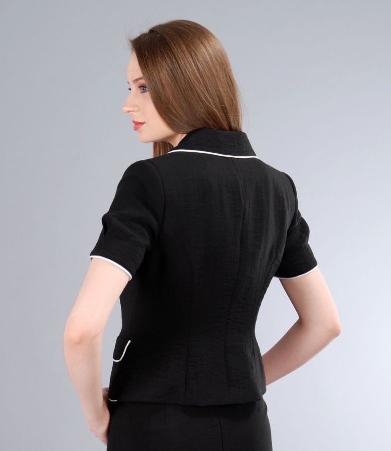 Sacou din viscoza creponata neagra cu garnitura contrast