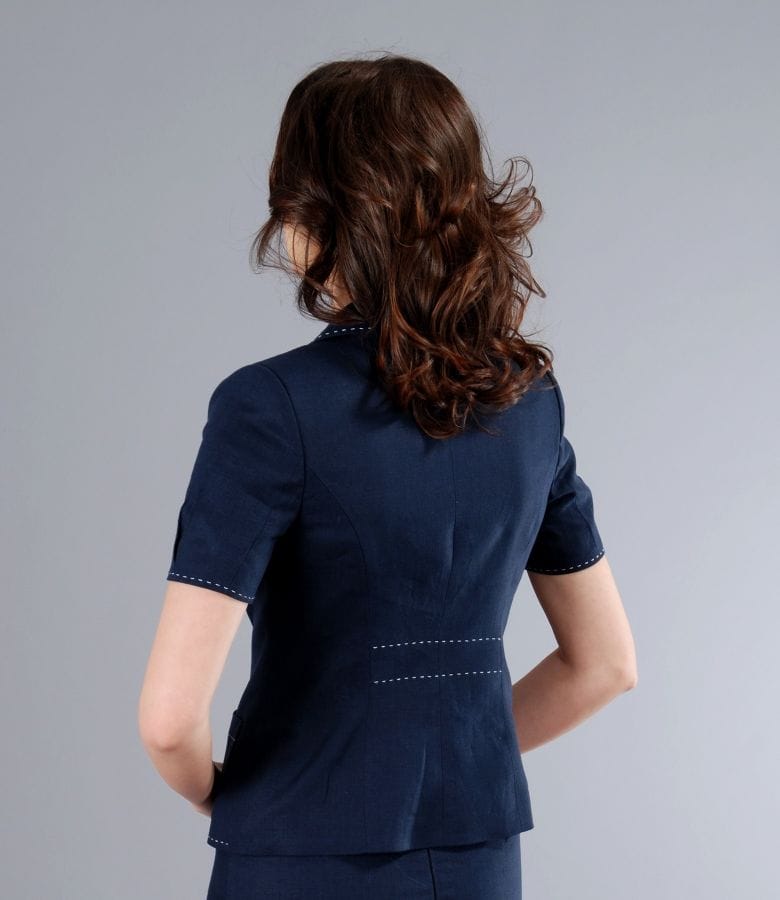 Sacou din in bleumarin cu tighel contrast