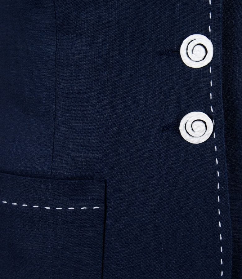 Sacou din in bleumarin cu tighel contrast