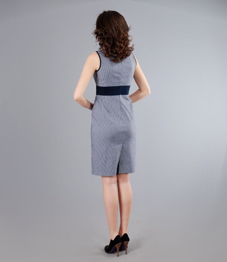 Rochie din bumbac elastic in dungi cu garnitura