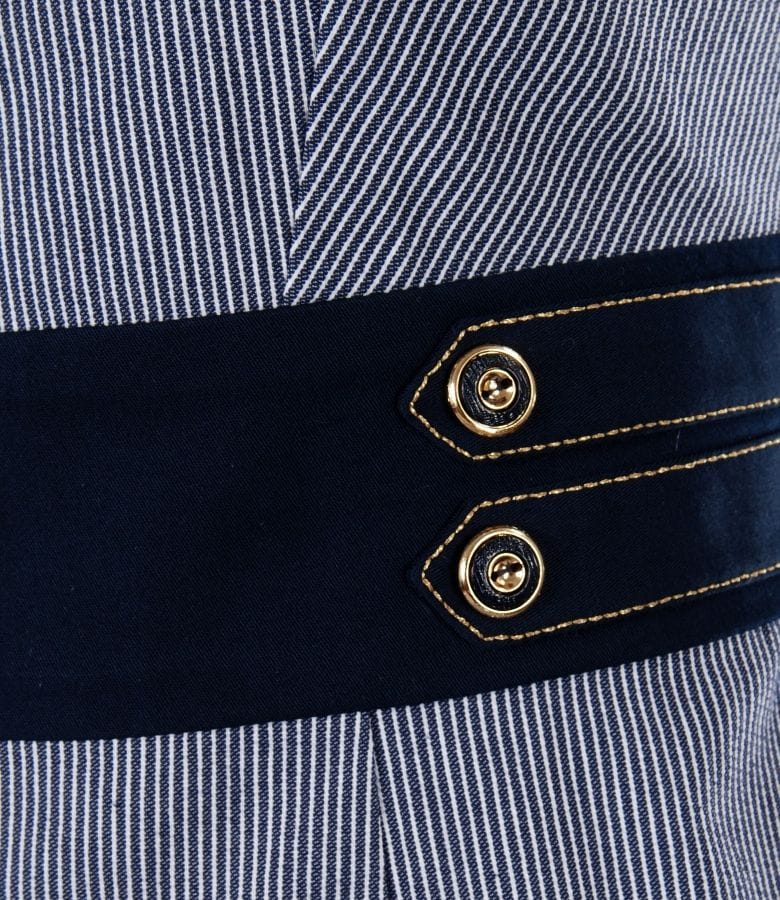 Rochie din bumbac elastic in dungi cu garnitura