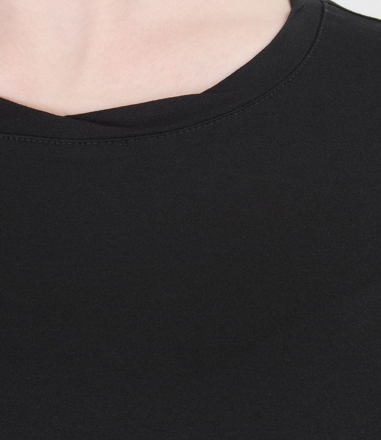 Tricou din jerse uni cu maneci scurte si garnitura