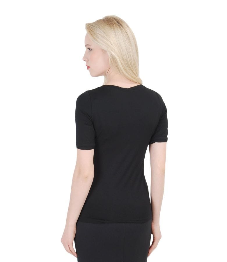 Tricou din jerse uni cu maneci scurte si garnitura