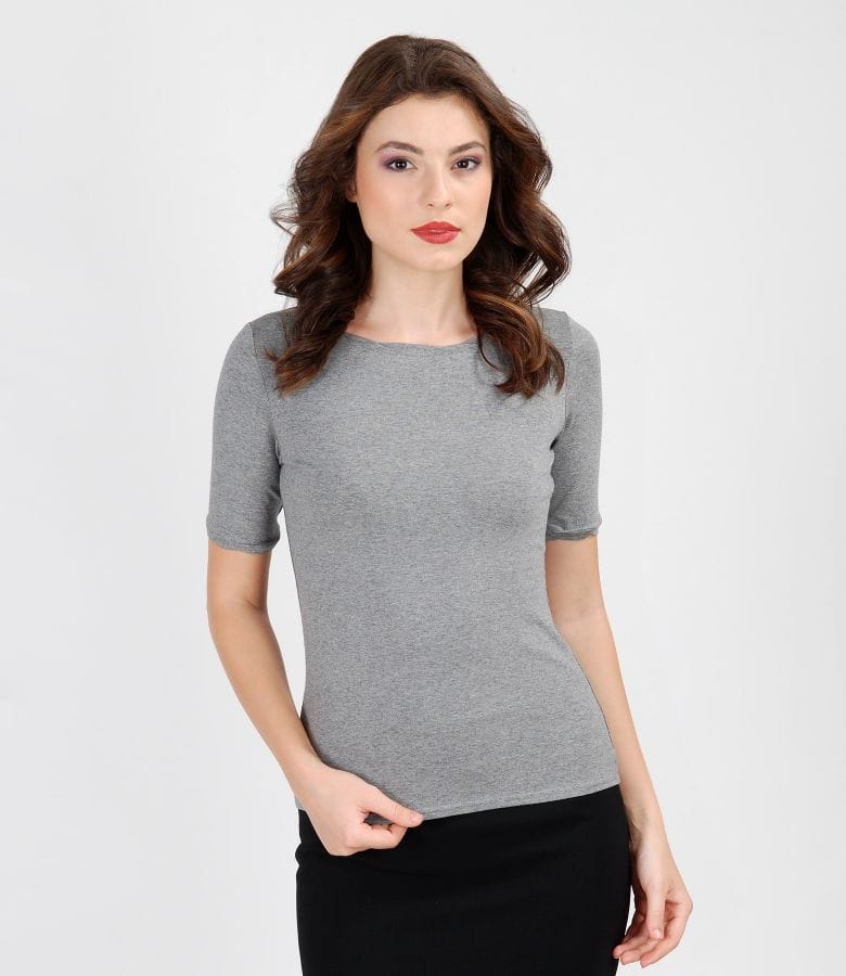 Tricou din jerse uni cu maneci scurte si garnitura
