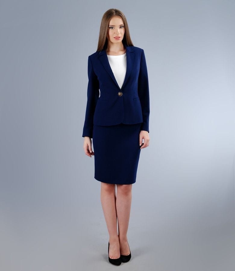 Tinuta office bleumarin din stofa elastica