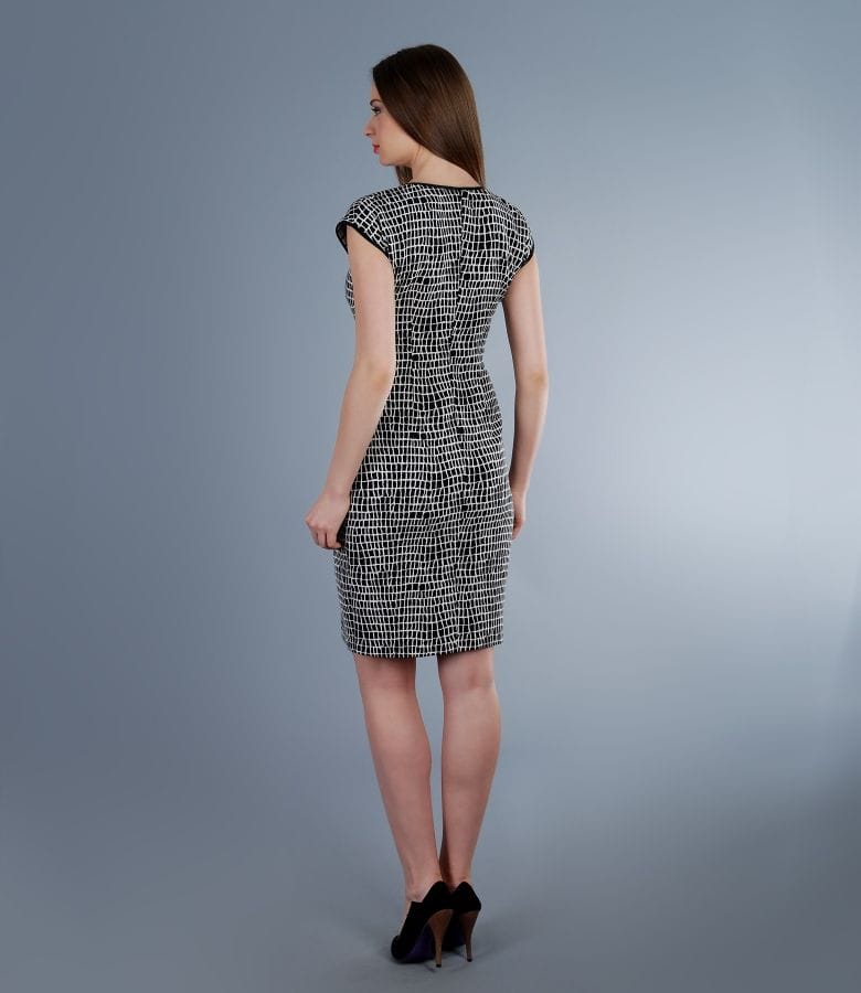 Rochie din bumbac elastic gofrat alb-negru