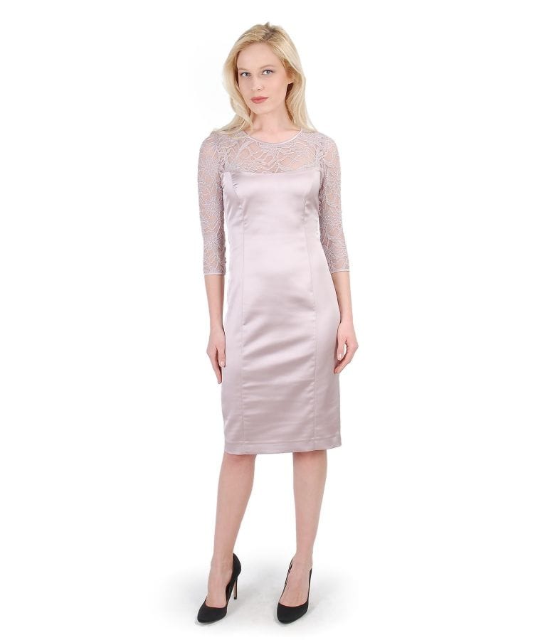 Rochie din saten elastic cu garnitura de dantela