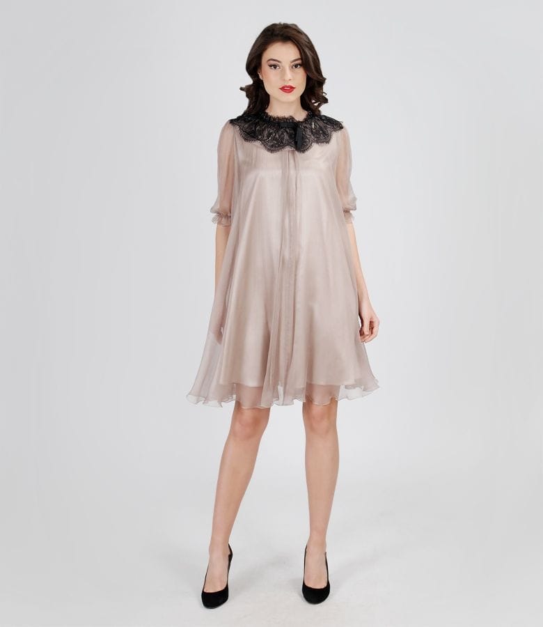 Rochie de seara din matase cu maneci bufante