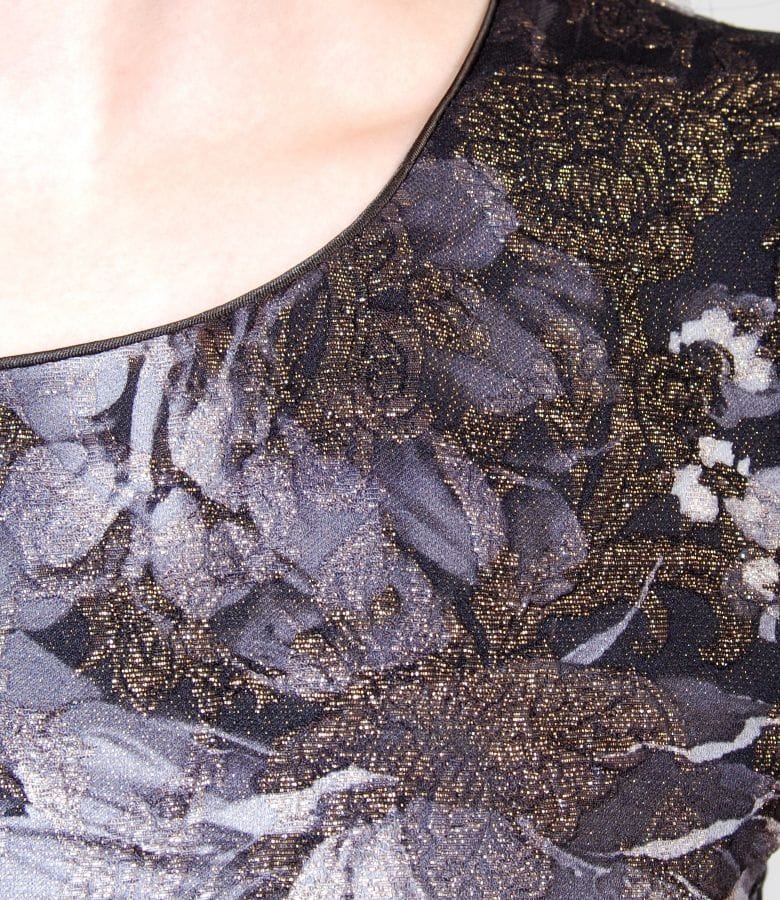 Rochie de seara din brocart elastic multi-color cu fir metalic