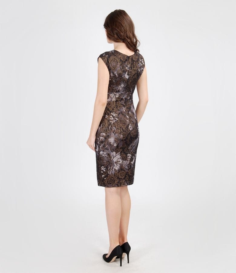 Rochie de seara din brocart elastic multi-color cu fir metalic