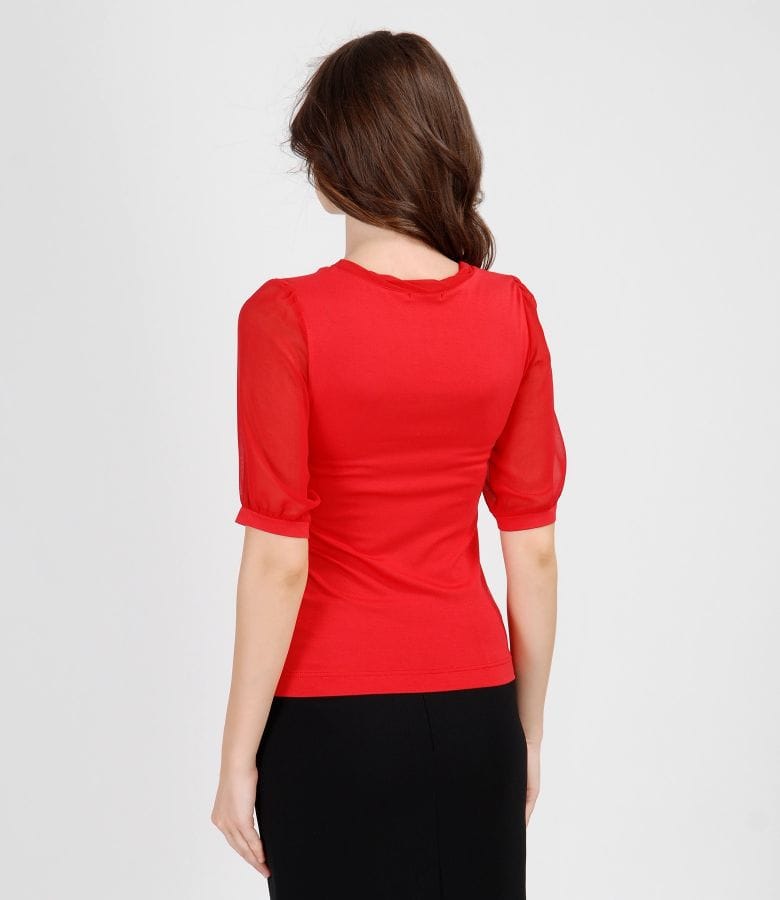 Tricou jerse uni cu flori de voal