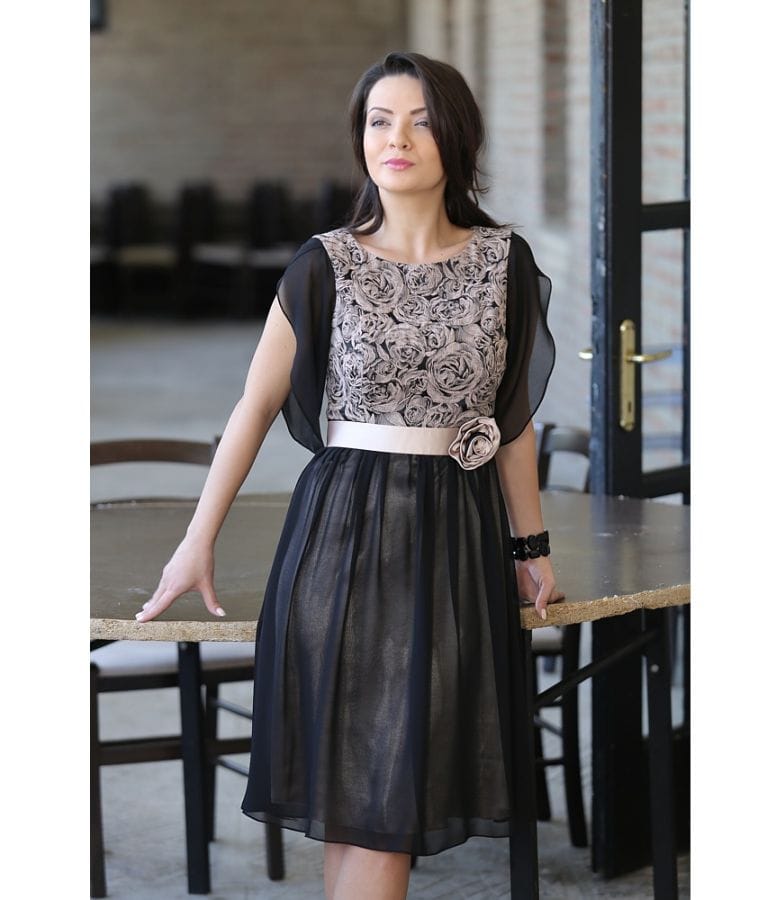 Rochie de seara din brocart elastic si voal