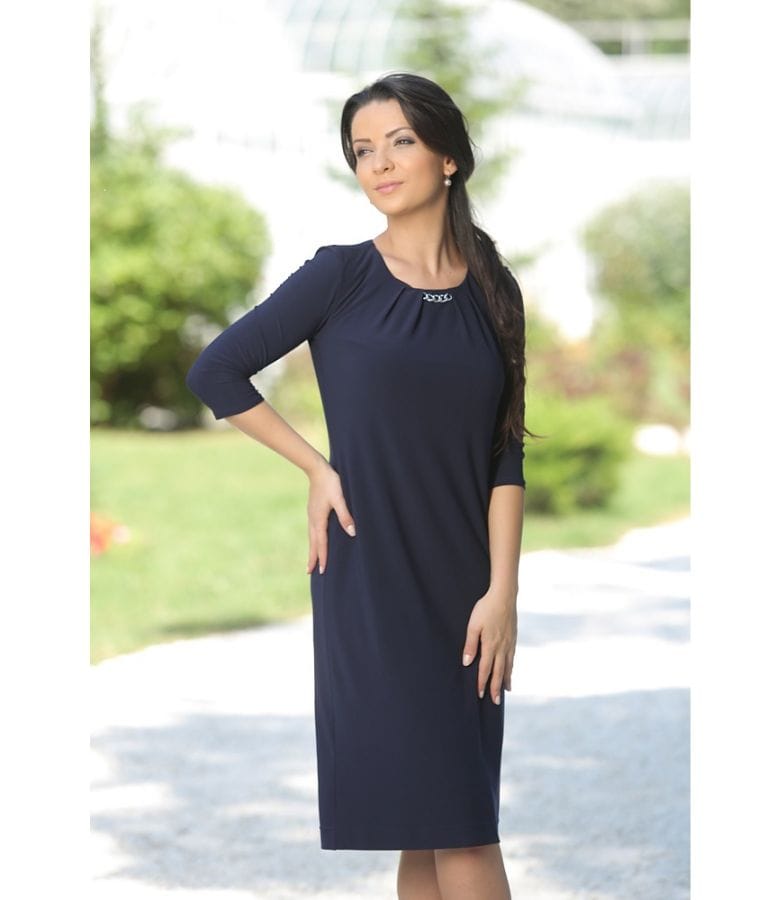 Rochie din jerse uni cu pliuri