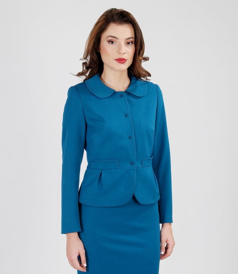 Sacou din stofa elastica cu tighel contrast