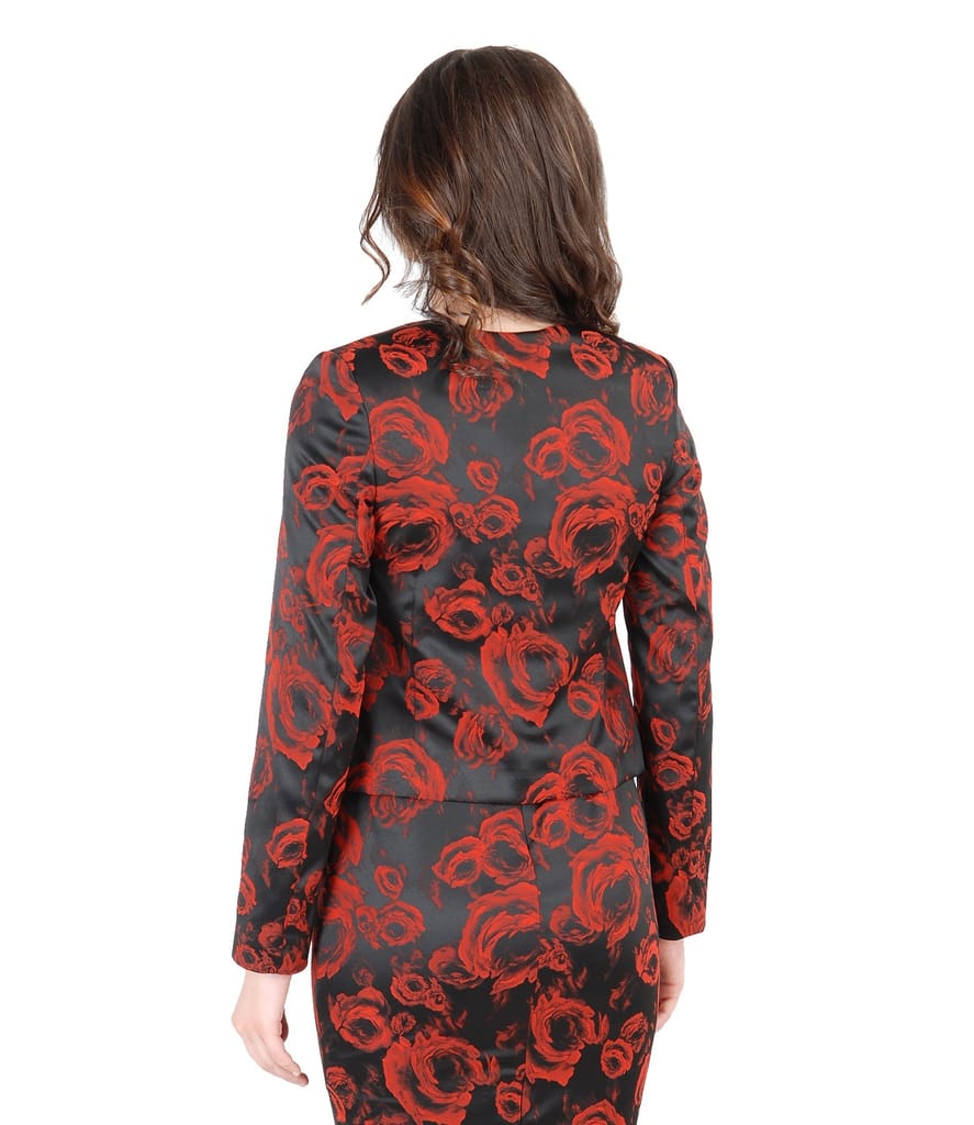 Sacou de ocazie din saten elastic brocat cu motive florale