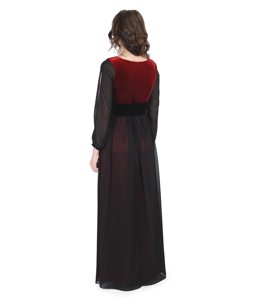 Rochie de seara lunga din catifea elastica si voal