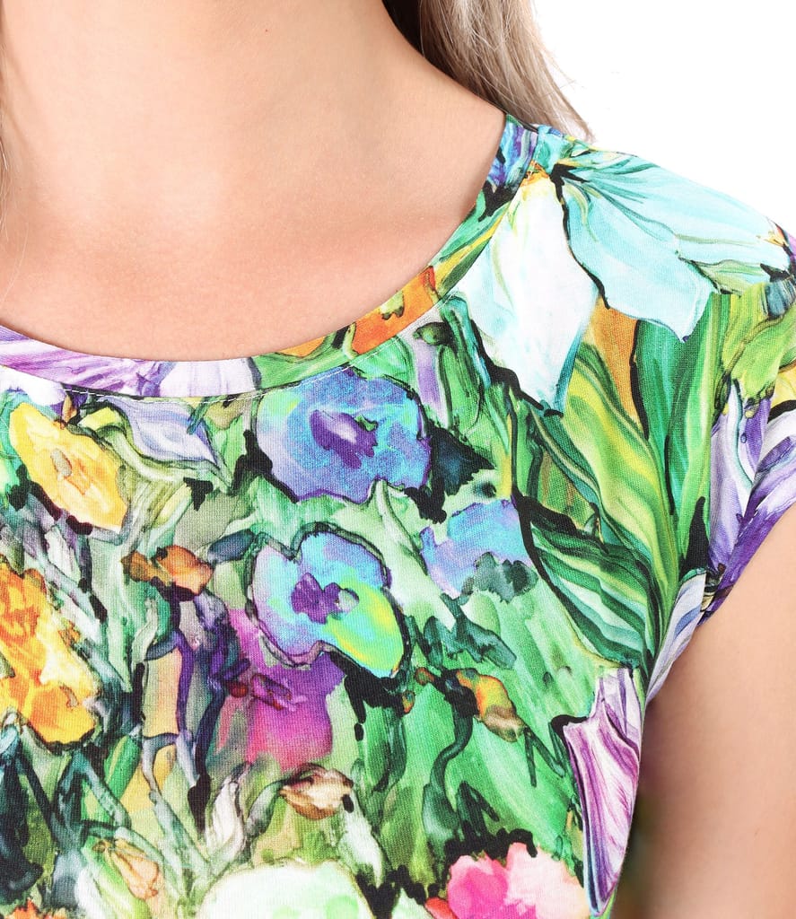 Rochie din jerse imprimat cu umeri cazuti