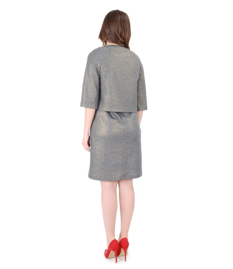 Tinuta de ocazie cu rochie si sacou din brocart cu motive geometrice