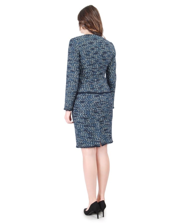 Costum office dama cu sacou si fusta din bucle multicolor