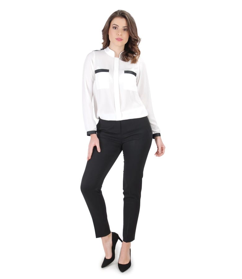 Tinuta office cu bluza cu maneci lungi si pantaloni pana