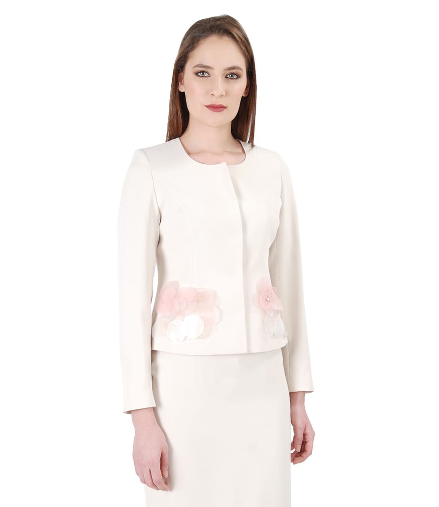 Sacou crem cu brose detasabile cu aplicatii