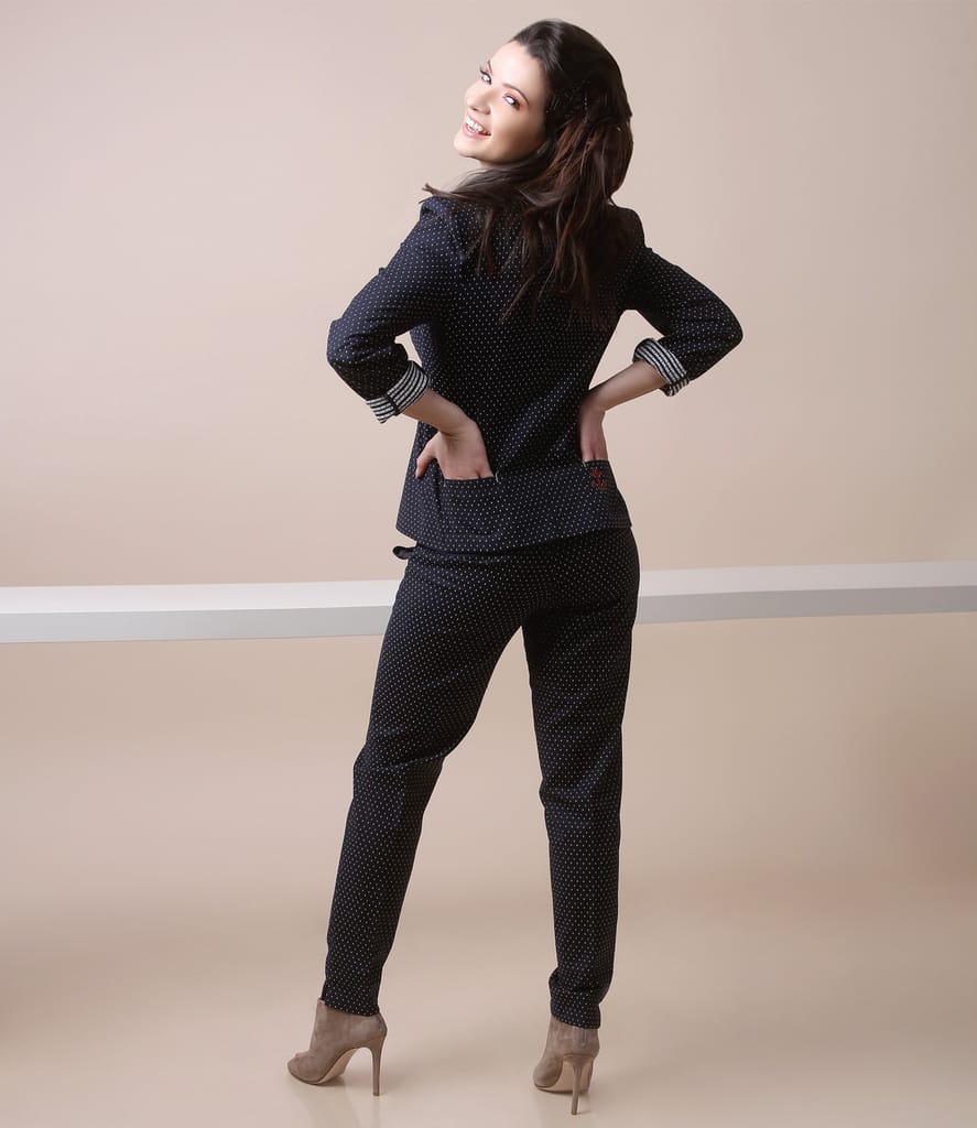 Costum office dama cu sacou si pantaloni cu picouri