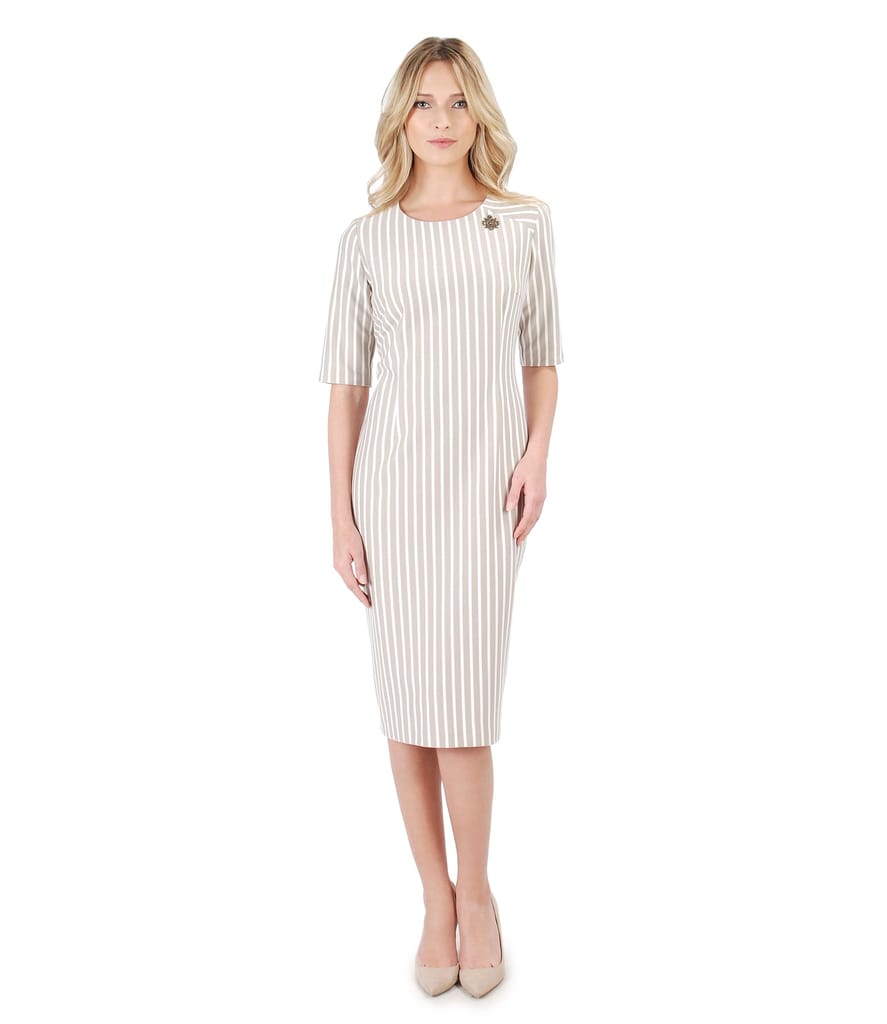 Rochie midi din jerse elastic imprimat cu dungi