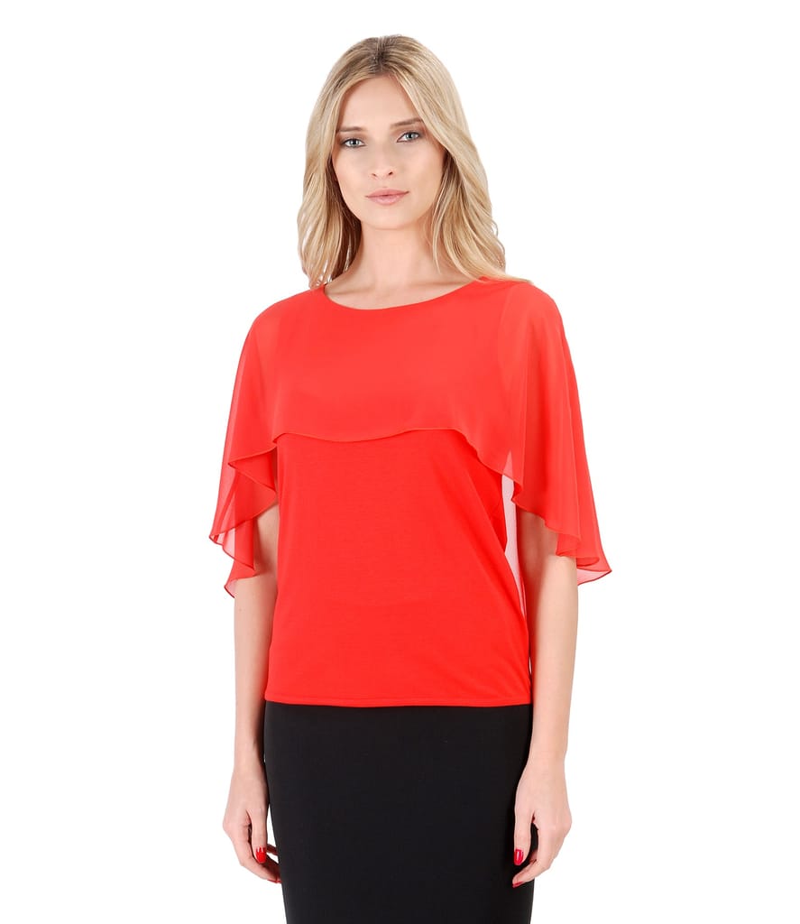 Bluza eleganta cu pelerina din voal si nasture la spate