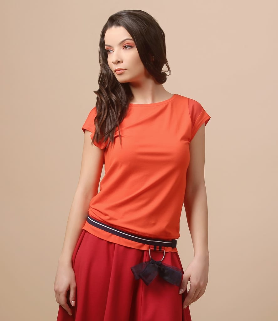 Tricou din jerse elastic cu insertie de voal