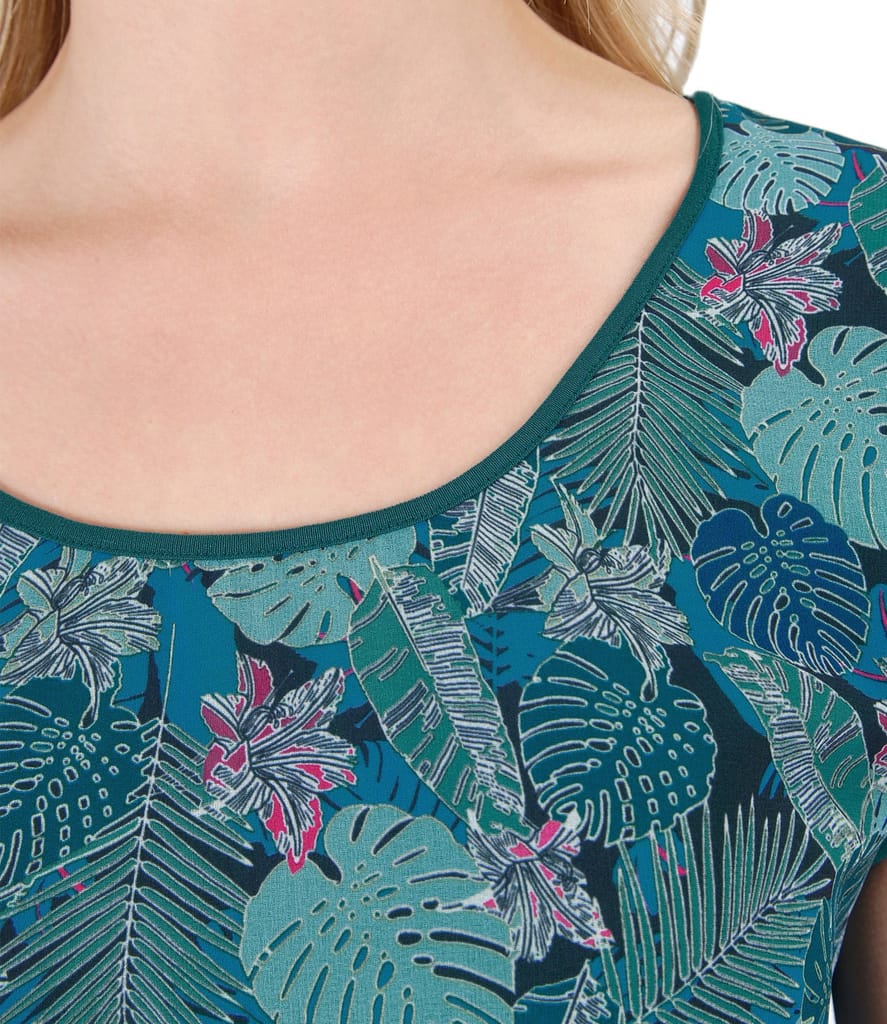 Bluza din jerse elastic cu fata imprimata cu flori