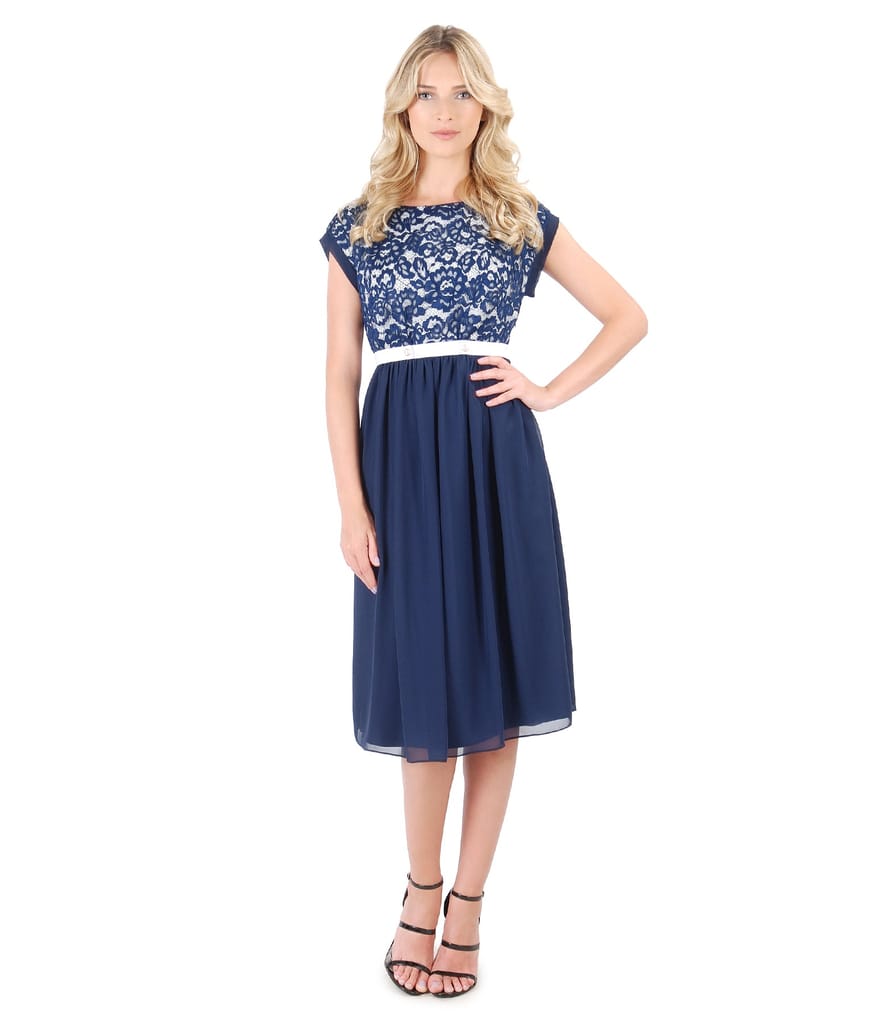 Rochie de seara cu dantela cu motive florale si perle