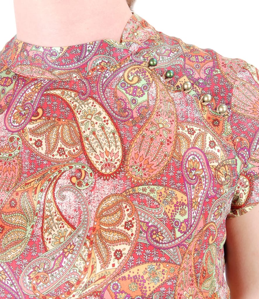 Rochie din matase cu imprimeu asiatic si perle