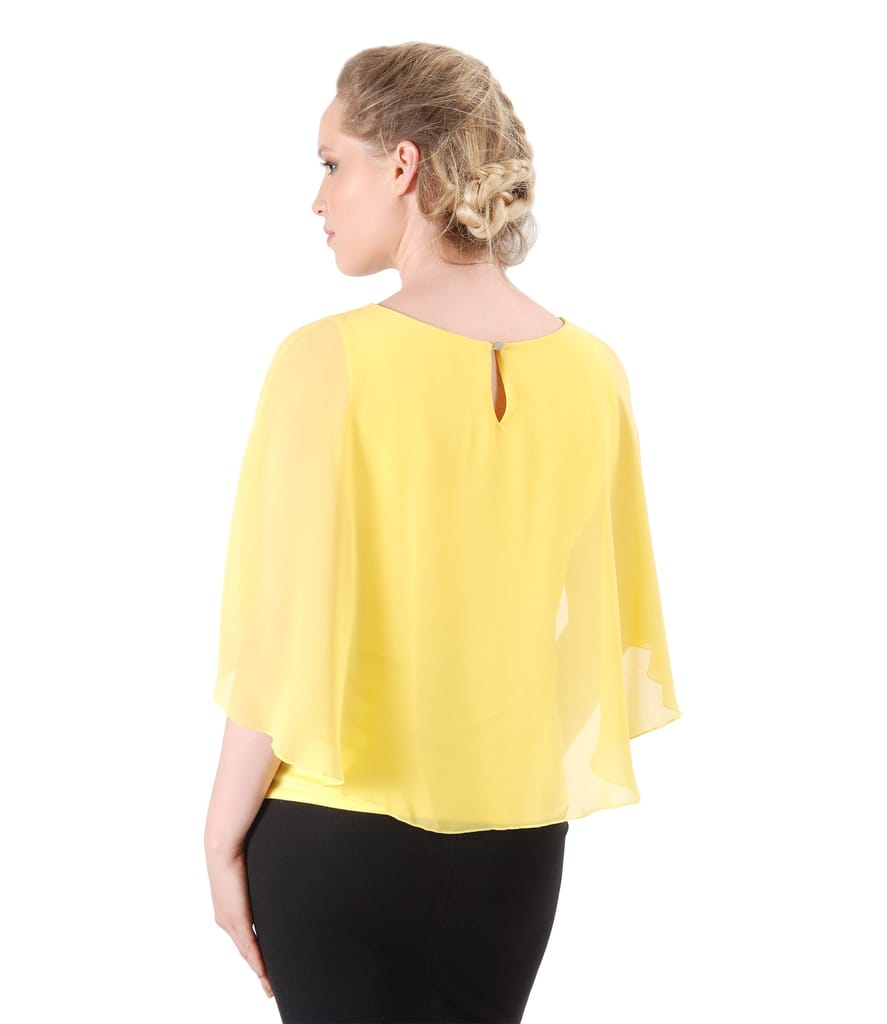 Bluza eleganta cu pelerina din voal si nasture la spate