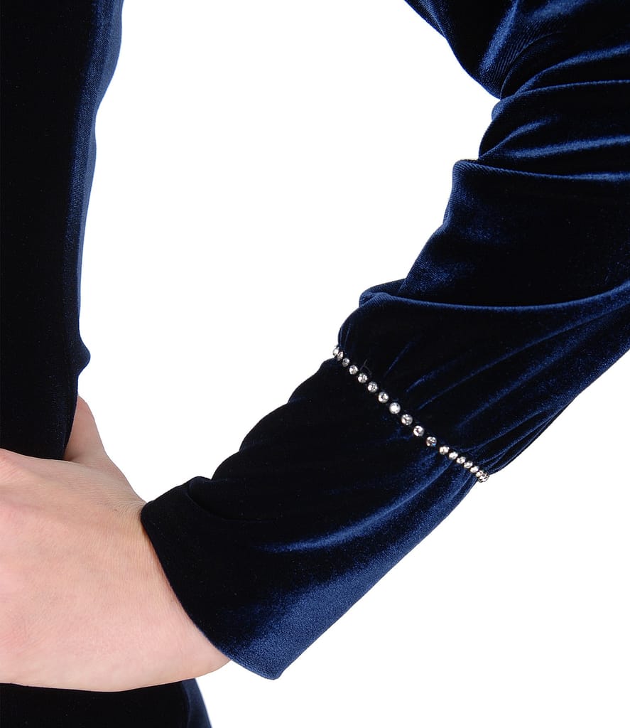 Rochie de seara din catifea cu aplicatie de cristale  pe mansete