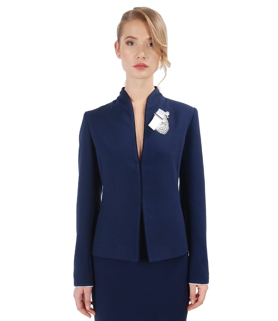 Sacou din stofa elastica cu brosa accesoriu