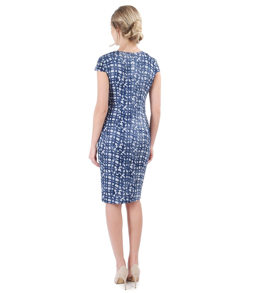 Rochie din jerse elastic brocat cu motive geometrice