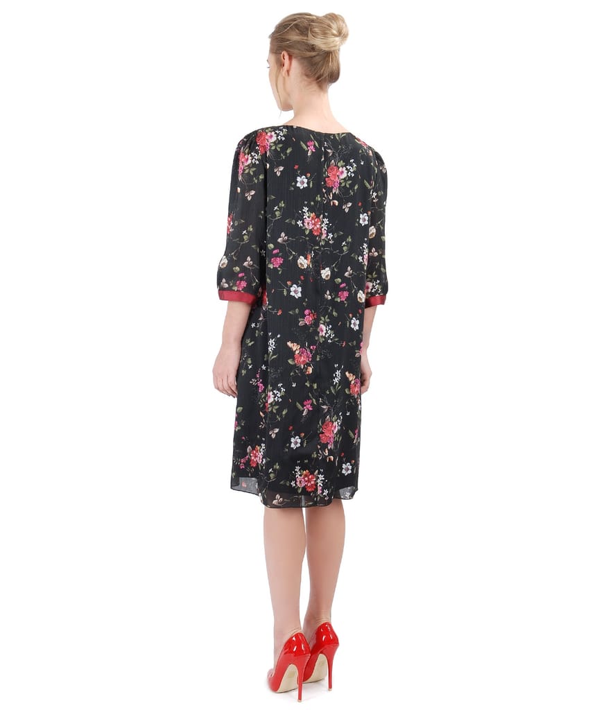 Rochie eleganta din voal cu imprimeu floral si garnitura