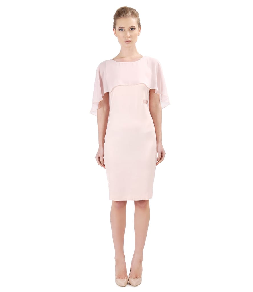 Rochie din viscoza cu pelerina din voal si aplicatie de cristale