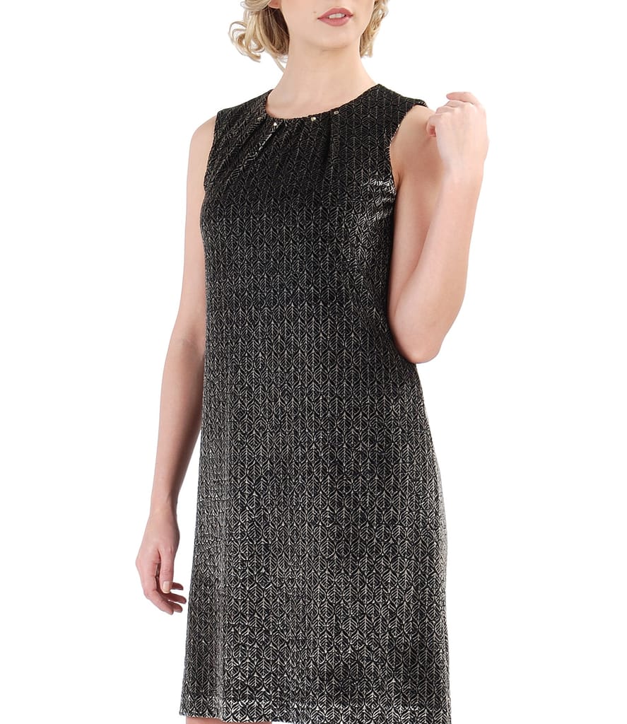 Rochie cu pliuri din catifea imprimata in relief si aplicatie de cristale