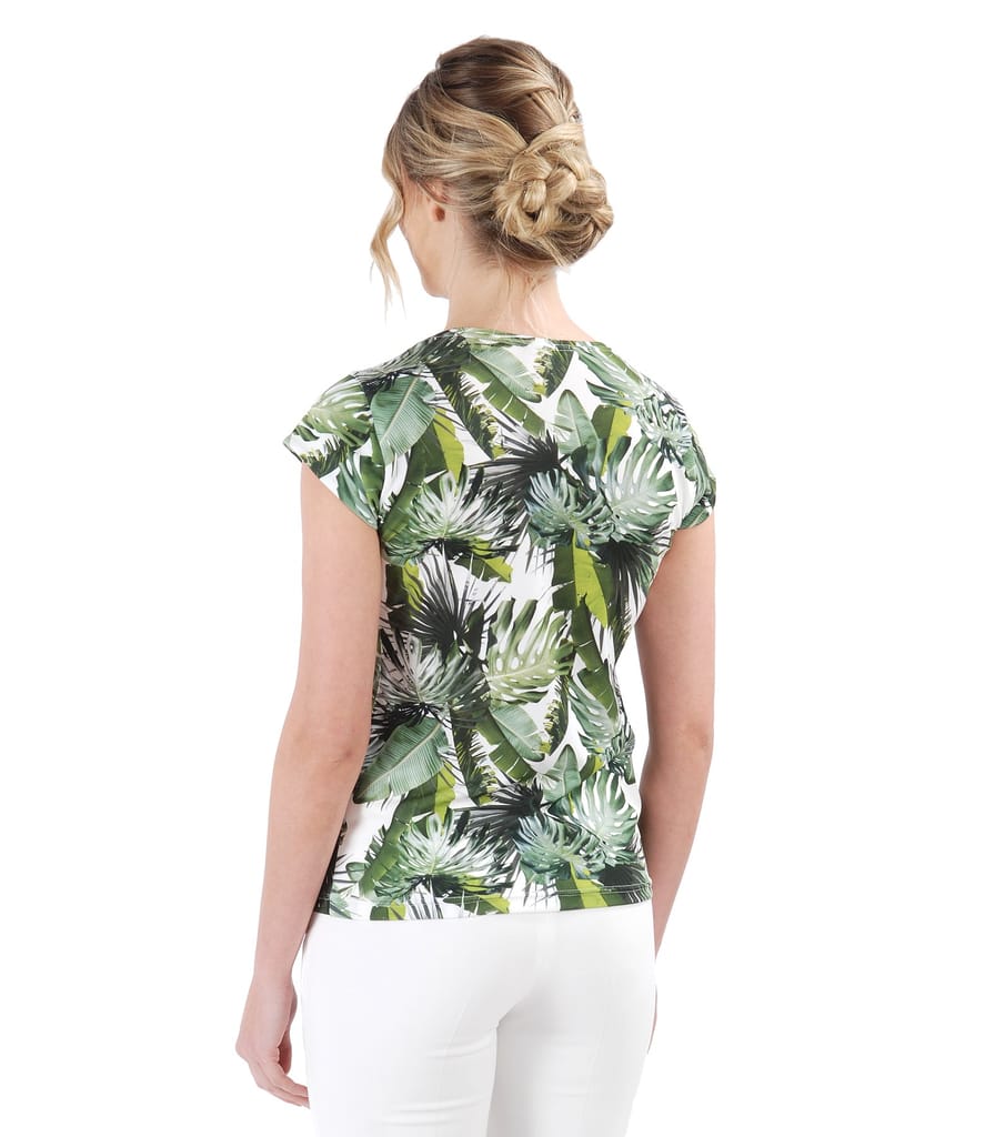 Bluza imprimata cu motive florale si falduri pe fata