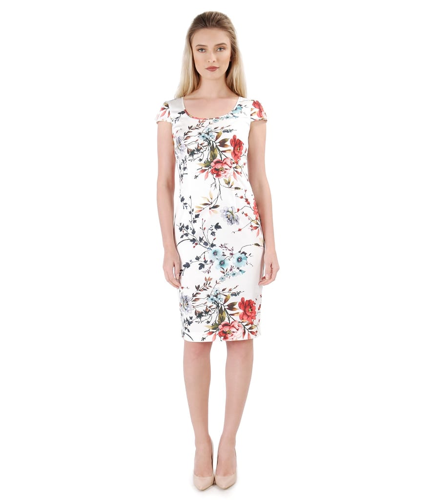 Rochie midi din bumbac elastic cu imprimeu floral