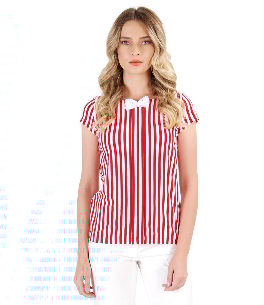 Bluza din jerse elastic imprimat cu dungi