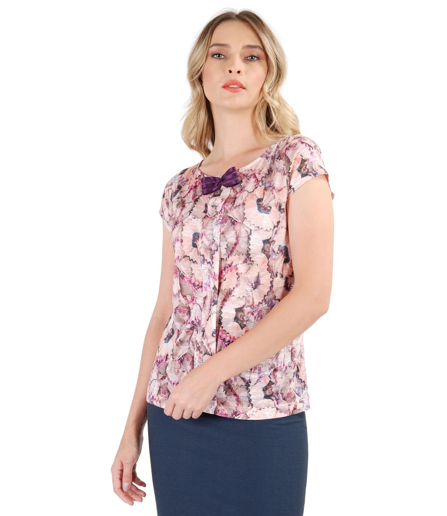 Bluza din jerse elastic imprimat cu motive geometrice