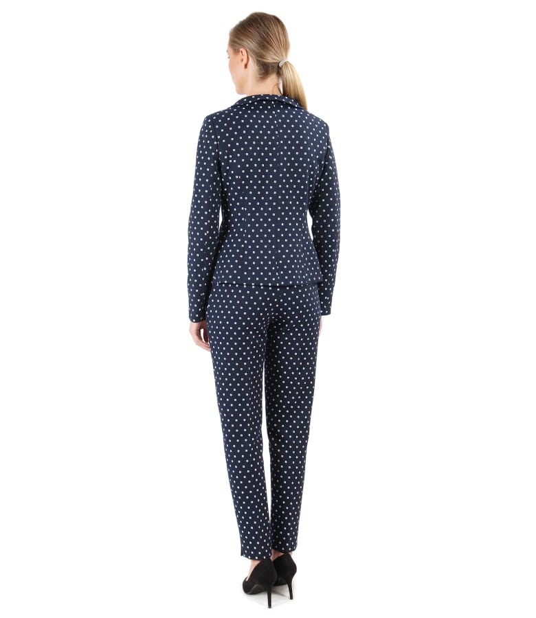 Costum office dama cu sacou si fusta din bumbac imprimat