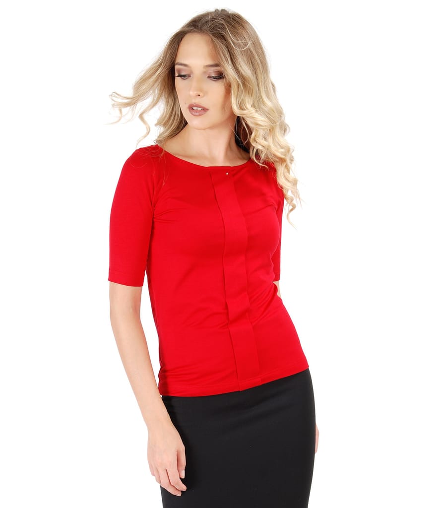 Bluza din jerse elastic cu fald si aplicatie de cristale