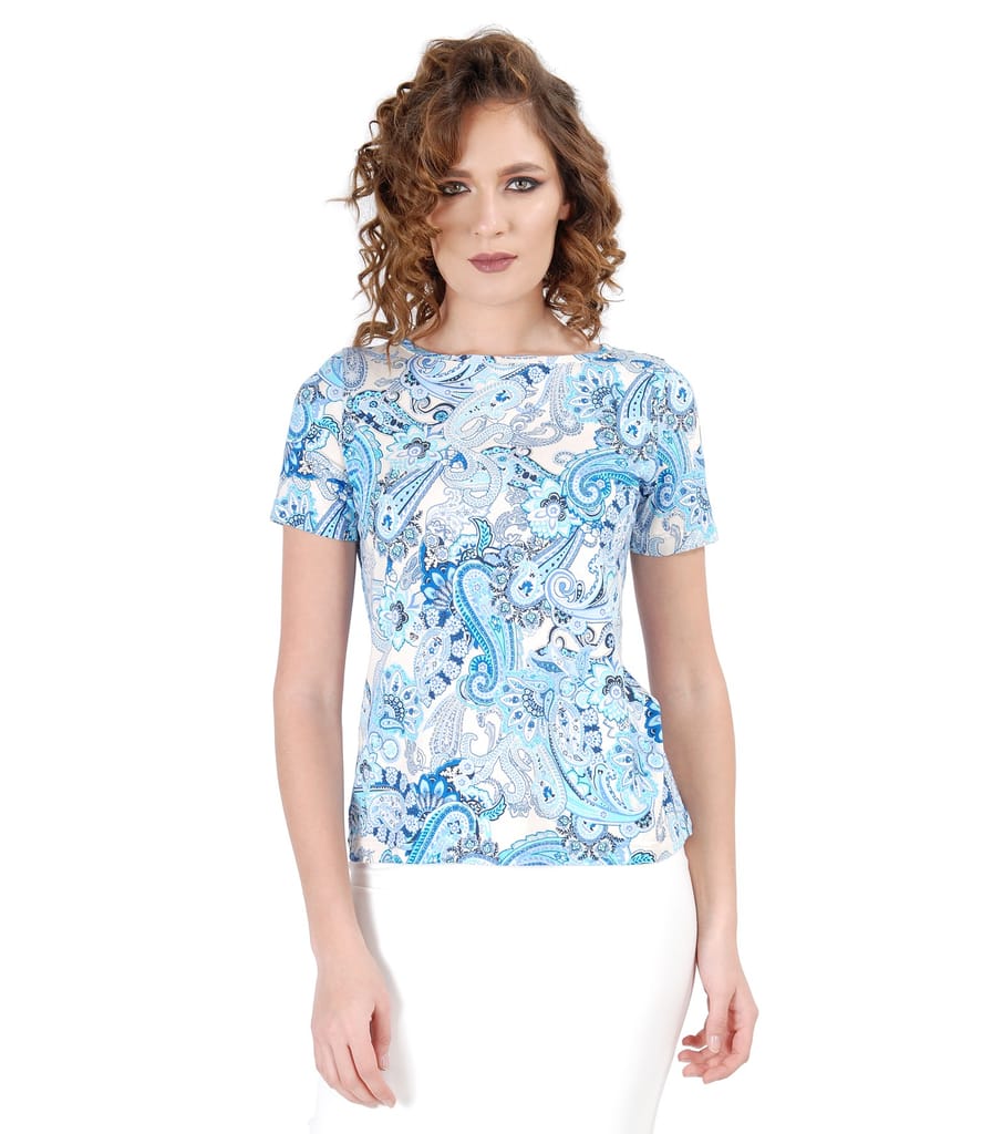 Bluza din jerse elastic imprimat cu motive florale