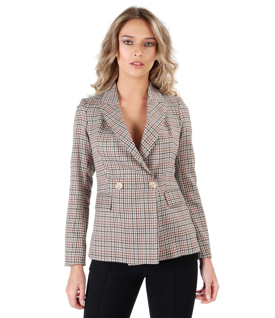 Sacou office din stofa in carouri cu aplicatie de cristale