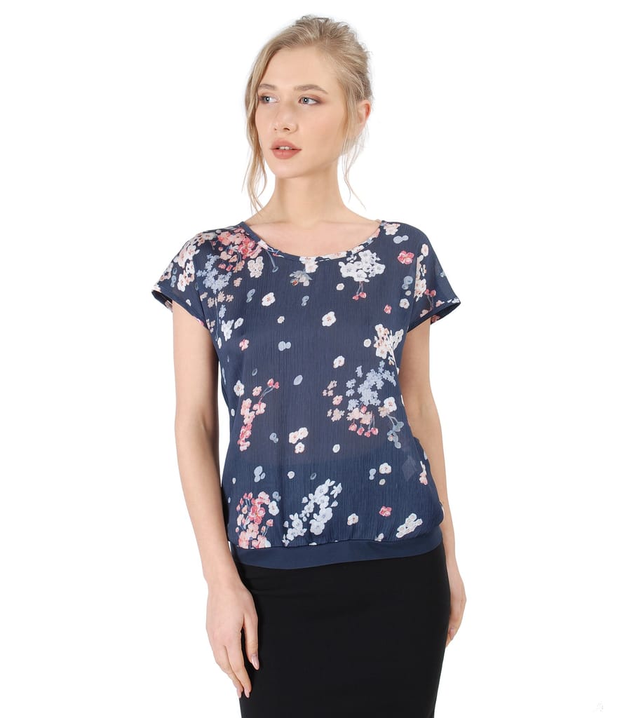 Bluza cu fata din voal imprimat cu motive florale