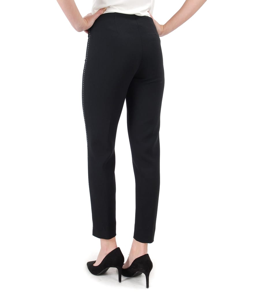 Pantaloni pana din stofa elastica si cusatura contrast pe lateral