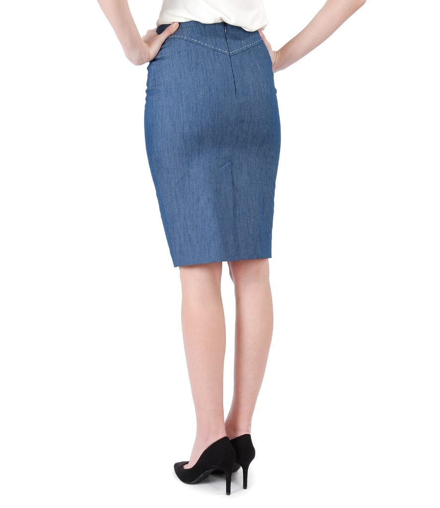 Fusta din denim cu cusatura decorativa